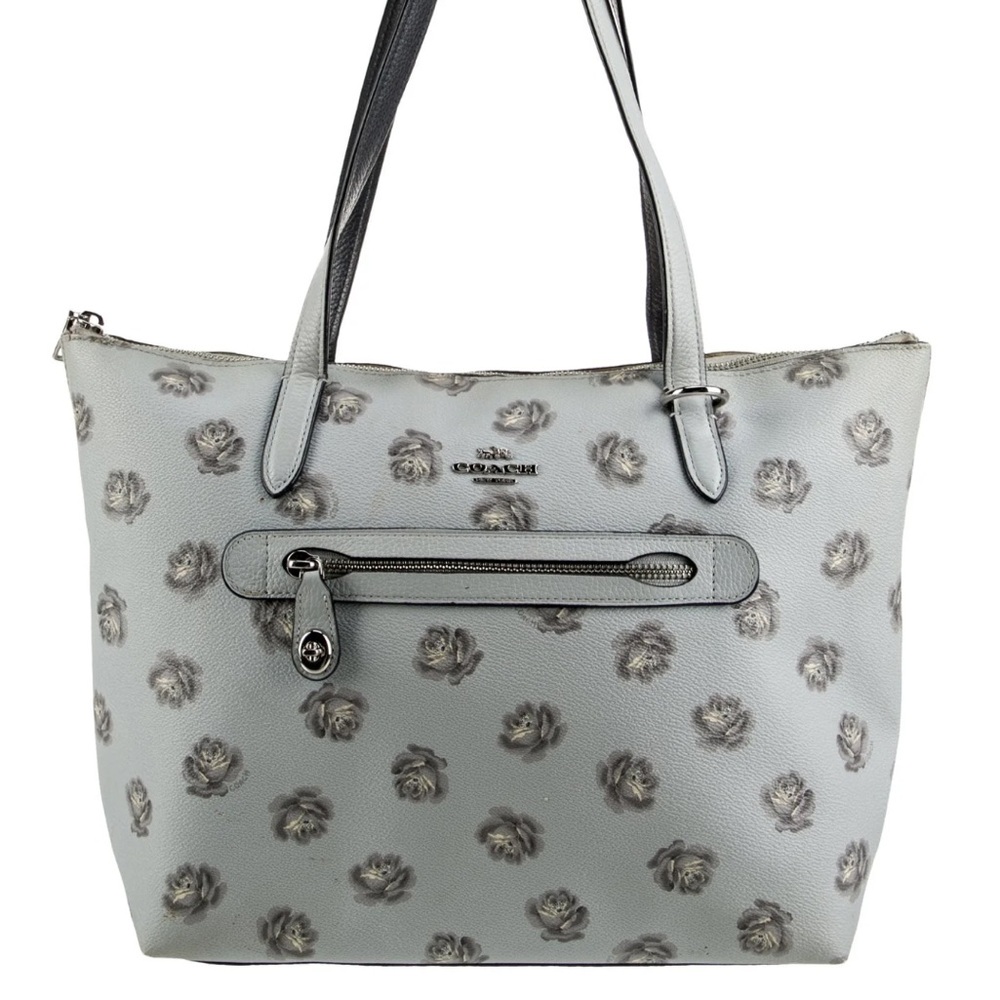 Coach 1941 Blue Floral Print Leather Trim Tote Bag Authentic NWOT